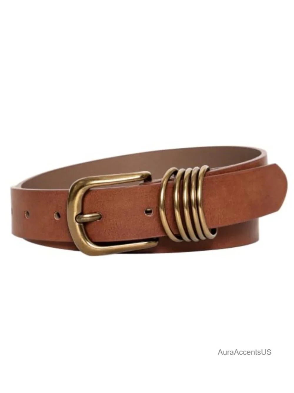 Women's Faux Leather Five Ring Snake Pattern Waist Belt with Retro Buckle